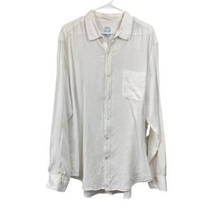 J.Mclaughlin Size XL White Gramercy Long Sleeve 100% Linen Classic Fit Shirt